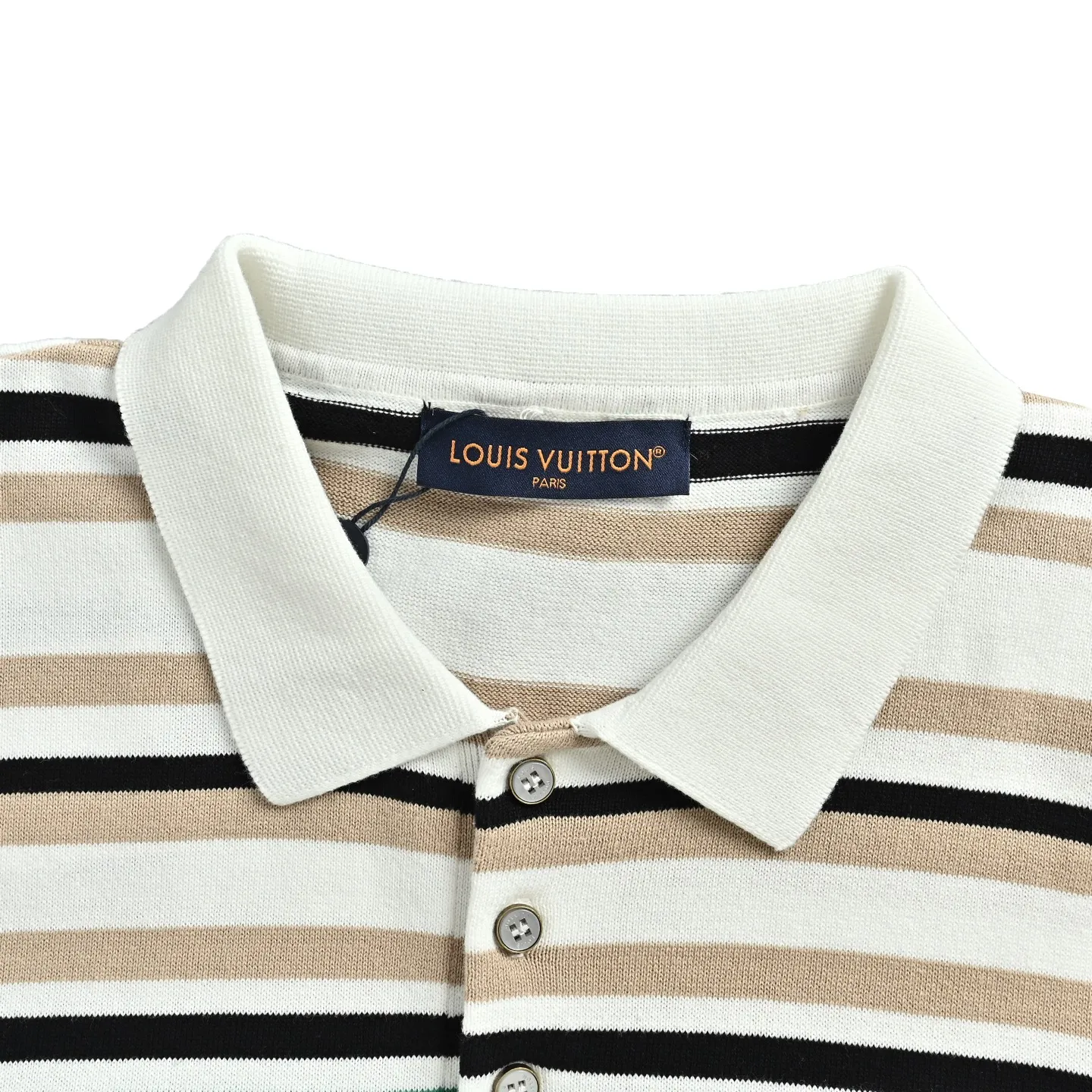 Louis Vuitton/Louis Vuitton 26ss leather brand striped knitted Polo short sleeves